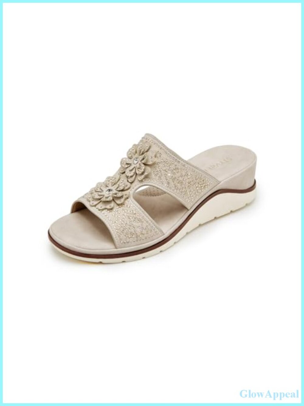 Rhinestone Wedge Sandals Faux Leather Slip On Open Toe Double Strap Platform